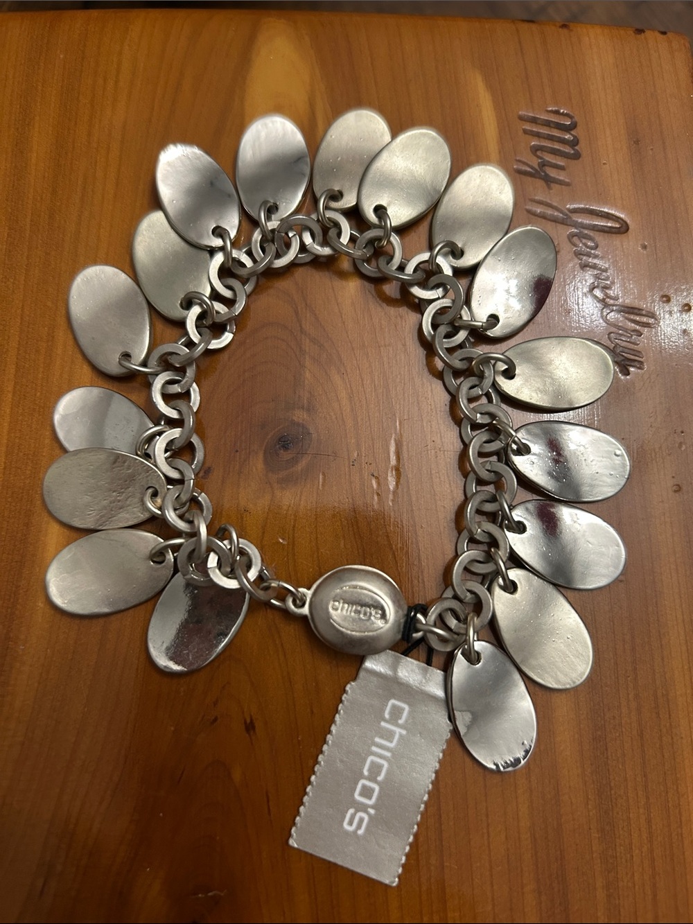 Chico's Silver Teardrop Charm Link Bracelet